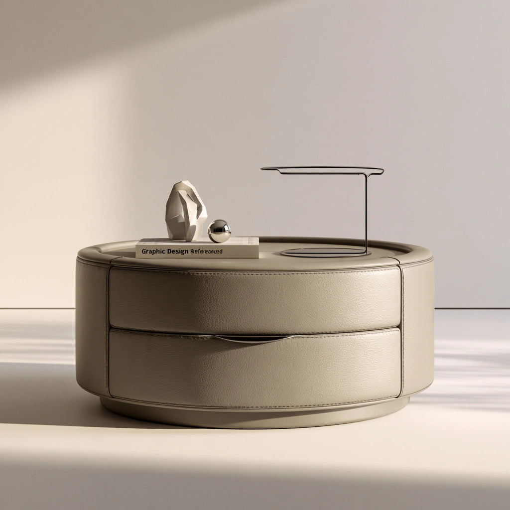 Table de chevet en similicuir, coloris taupe
