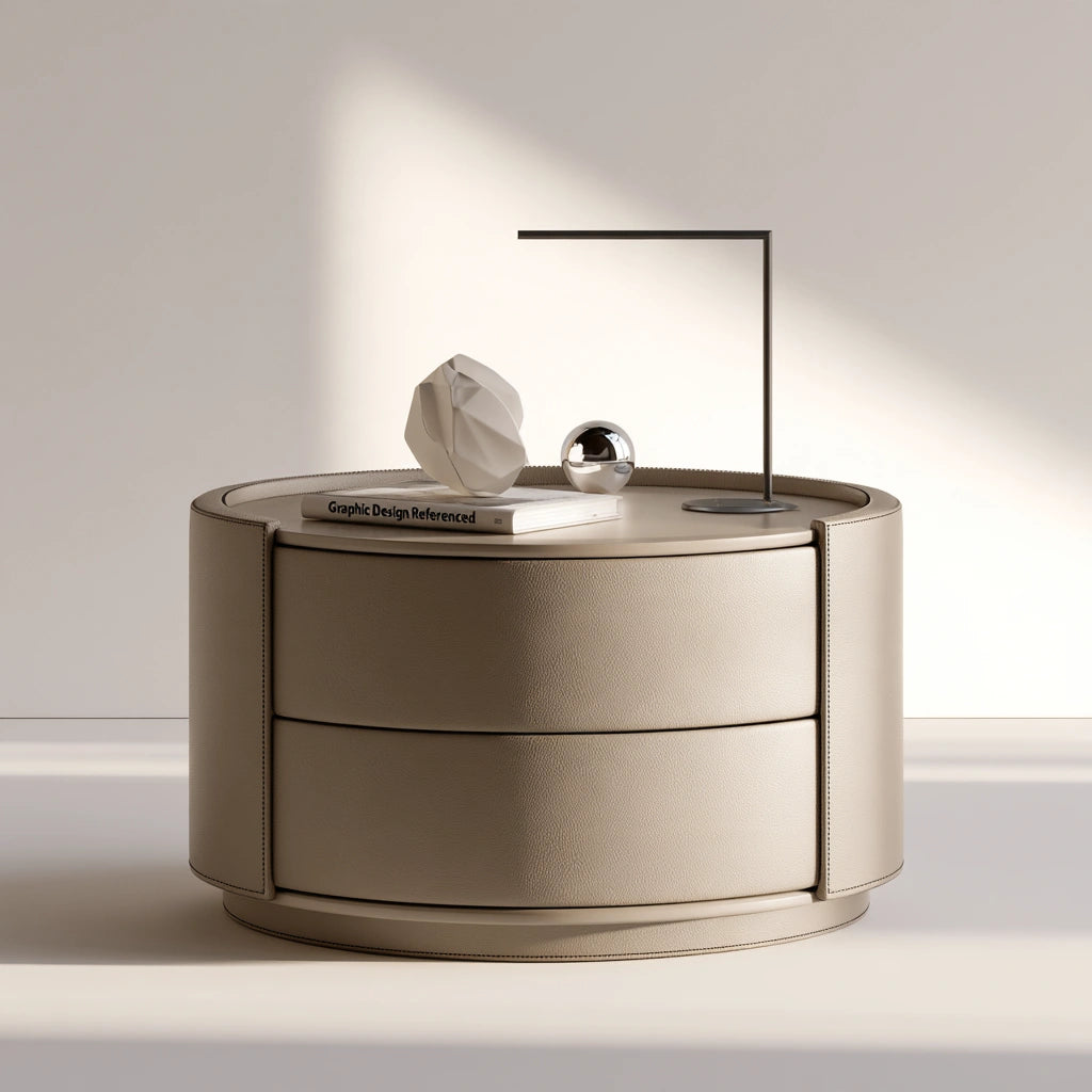 Table de chevet en similicuir, coloris taupe
