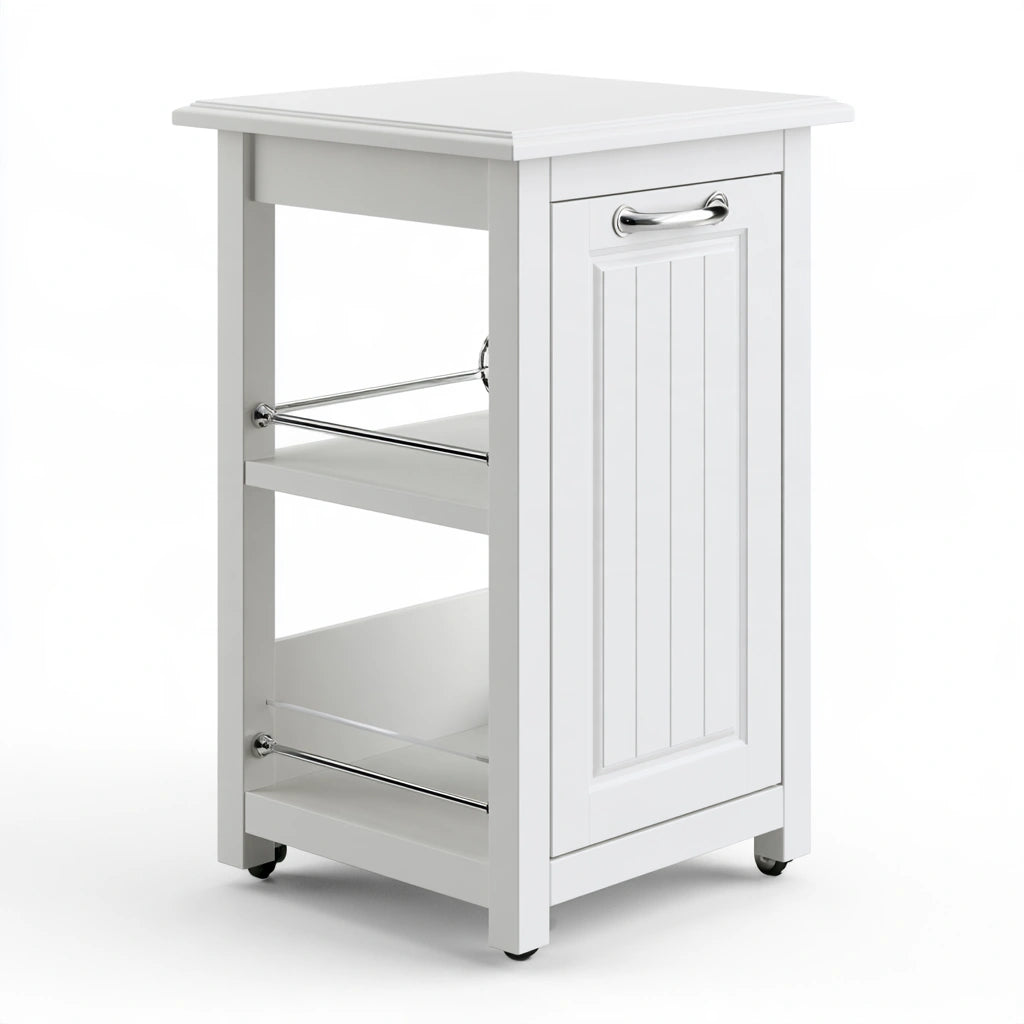 Chariot de rangement en bois sur roulettes, coloris blanc